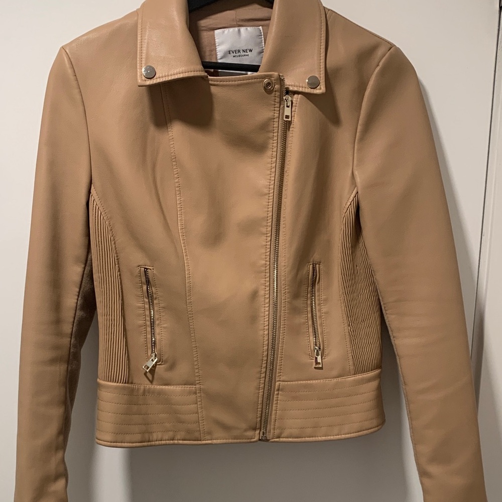 Ever New Taupe Brown Faux Leather Moto Jacket